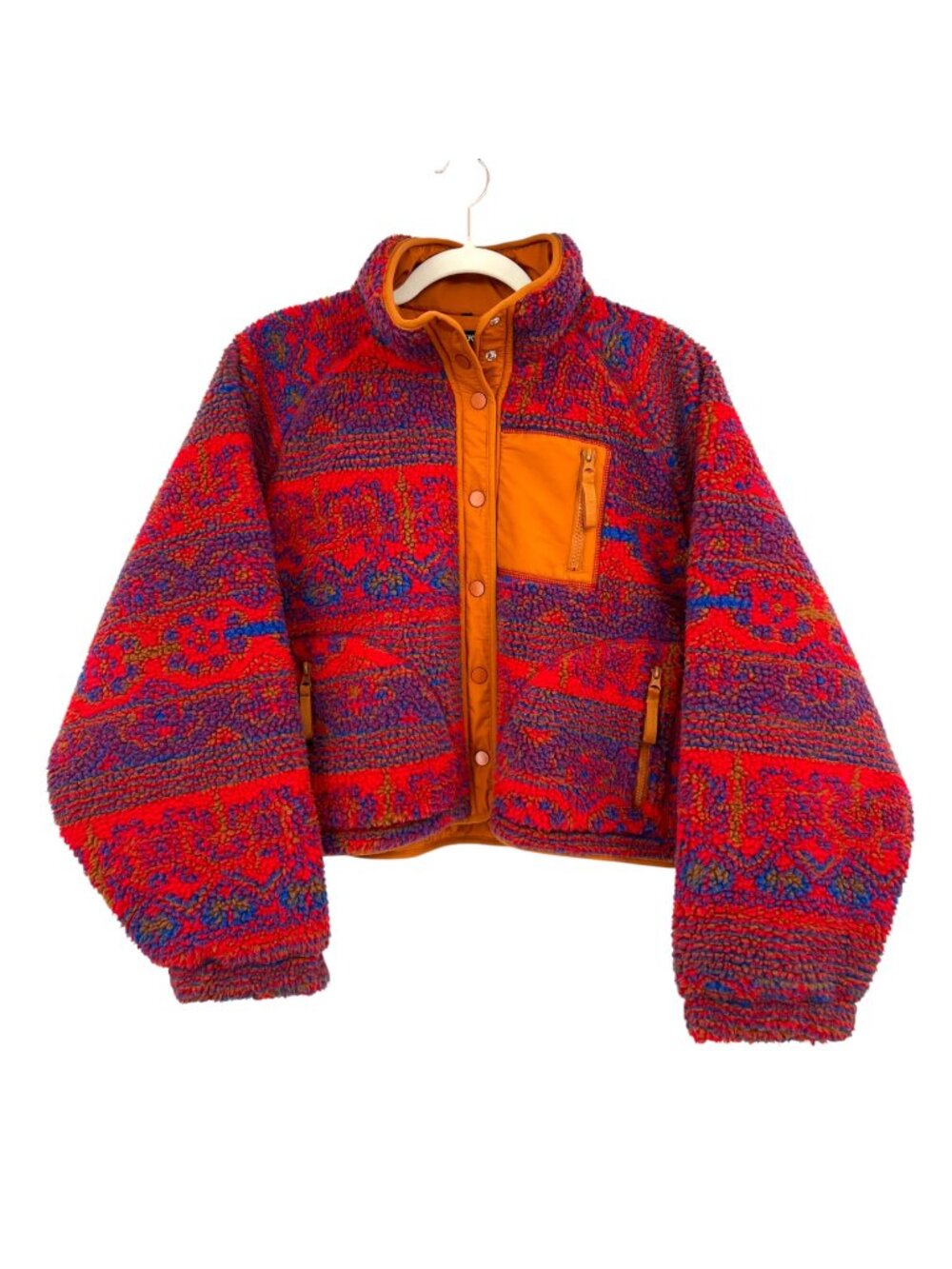 BLANKNYC Aztec Southwest Faux Shearling Jacket Red Orange Pockets Size Medium
